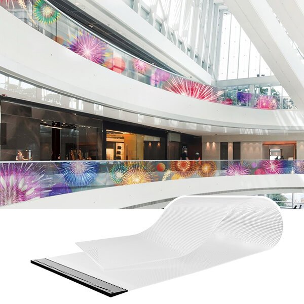 Transparent LED display in a retail storefront